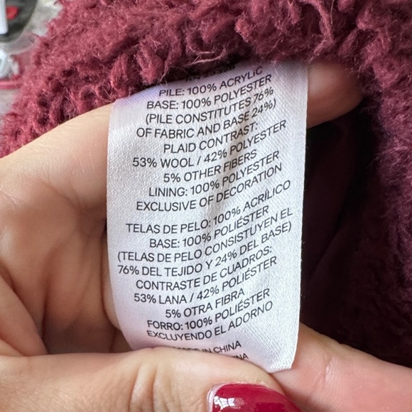 Pendleton Burgundy Sherpa/wool zip up Jacket with Plaid accents - Picture 6 of 6